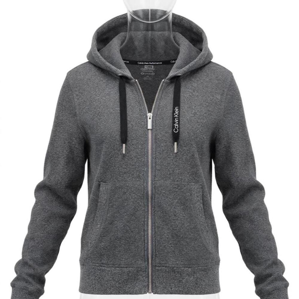 Calvin Klein Performance Hoodie Womens L Gray Full Zip Thermal Stretch Ribbed